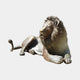 Life-Size Traditional Reclining Lion Bronze Sculpture 150cm by Giant Sculptures, shown in warm brown patina with detailed mane, on a plain background.