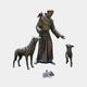 Giant Sculptures Life-Size Traditional Robed Saint with Wolf and Animal Companions Bronze Sculpture 180cm, shown with wolf, lamb and bird on plain background.