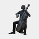 Life-Size Traditional Seated Cellist Bronze Sculpture by Giant Sculptures, 170cm dark patinated figure in tailcoat playing cello, shown against a plain background.