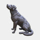 Life-Size Traditional Seated Labrador Bronze Sculpture by Giant Sculptures, shown in profile with nose lifted upward, dark patina finish, on a plain background.