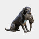 Giant Sculptures Life-Size Traditional Seated Labrador with Game Bird Bronze Sculpture, 90cm, with verdigris duck in mouth, shown against a plain background.