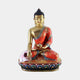 Life-Size Traditional Seated Tibetan Buddha Bronze Sculpture by Giant Sculptures in gilt gold and red polychrome robes on a lotus throne, 180cm.