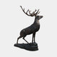 Life-Size Traditional Stag Bronze Sculpture by Giant Sculptures, shown in side view with head raised, wide multi-point antlers, and dark patina on a rocky integral base.