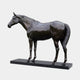 Life-Size Traditional Standing Horse Bronze Sculpture 180cm by Giant Sculptures, dark patina horse on a black marble base, side view, plain background.