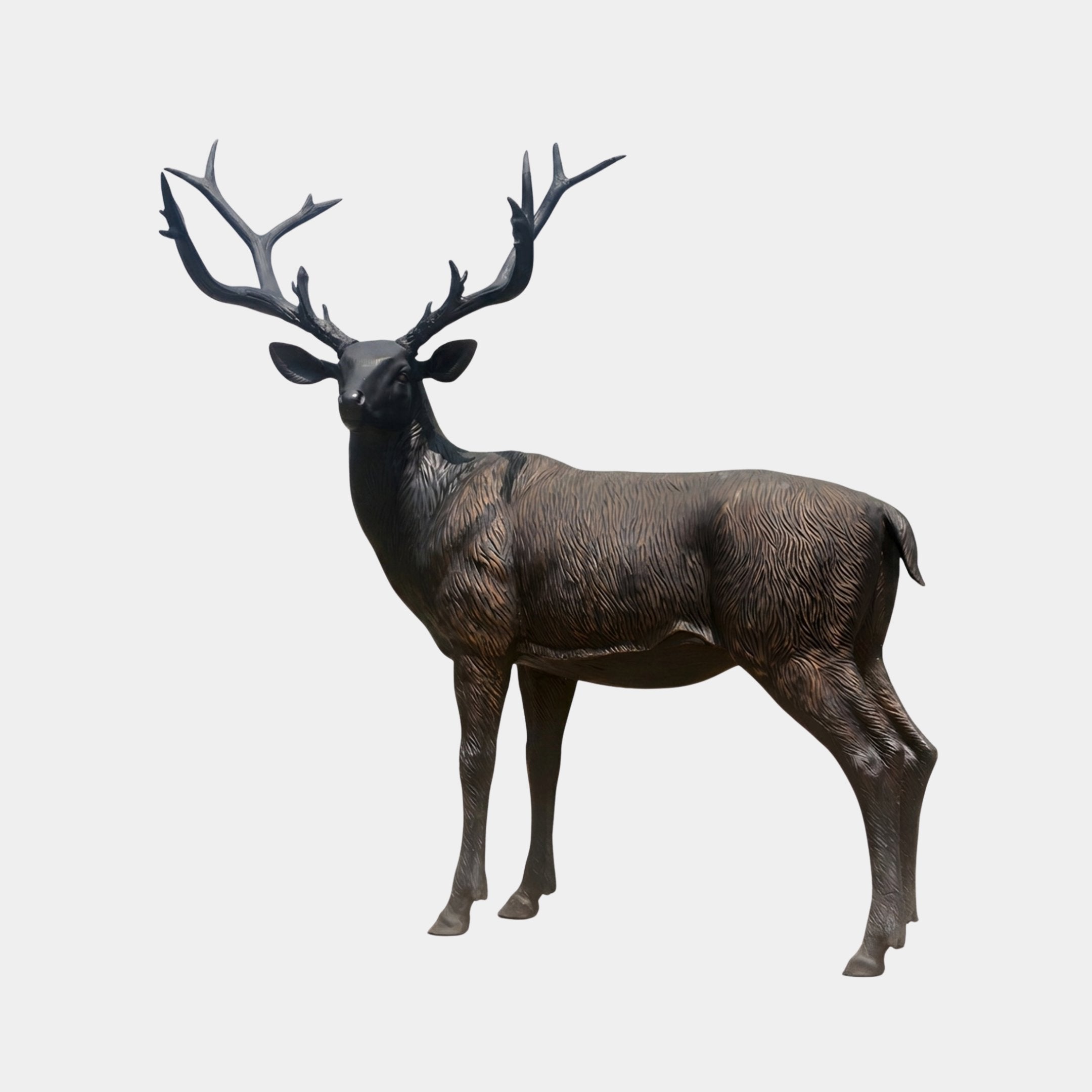 Life-Size Traditional Standing Stag Bronze Sculpture - 230cm