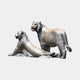 Life-Size Traditional Tiger Pair Bronze Sculpture by Giant Sculptures, showing one reclining and one standing tiger with warm brown patina on a shared base.