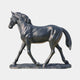 Giant Sculptures' 180cm Life-Size Traditional Walking Horse Bronze Sculpture in dark near-black patina, shown side-on mid-stride on an oval base against a pale background.