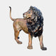 Life-Size Traditional Walking Lion Bronze Sculpture 140cm by Giant Sculptures, shown mid-stride in profile with a warm reddish-brown body and darker layered mane.