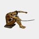 Modern Seated Nude Female Figure Bronze Sculpture 75cm by Giant Sculptures, golden-brown patina figure curled forward with arm extended supporting a glass tabletop.