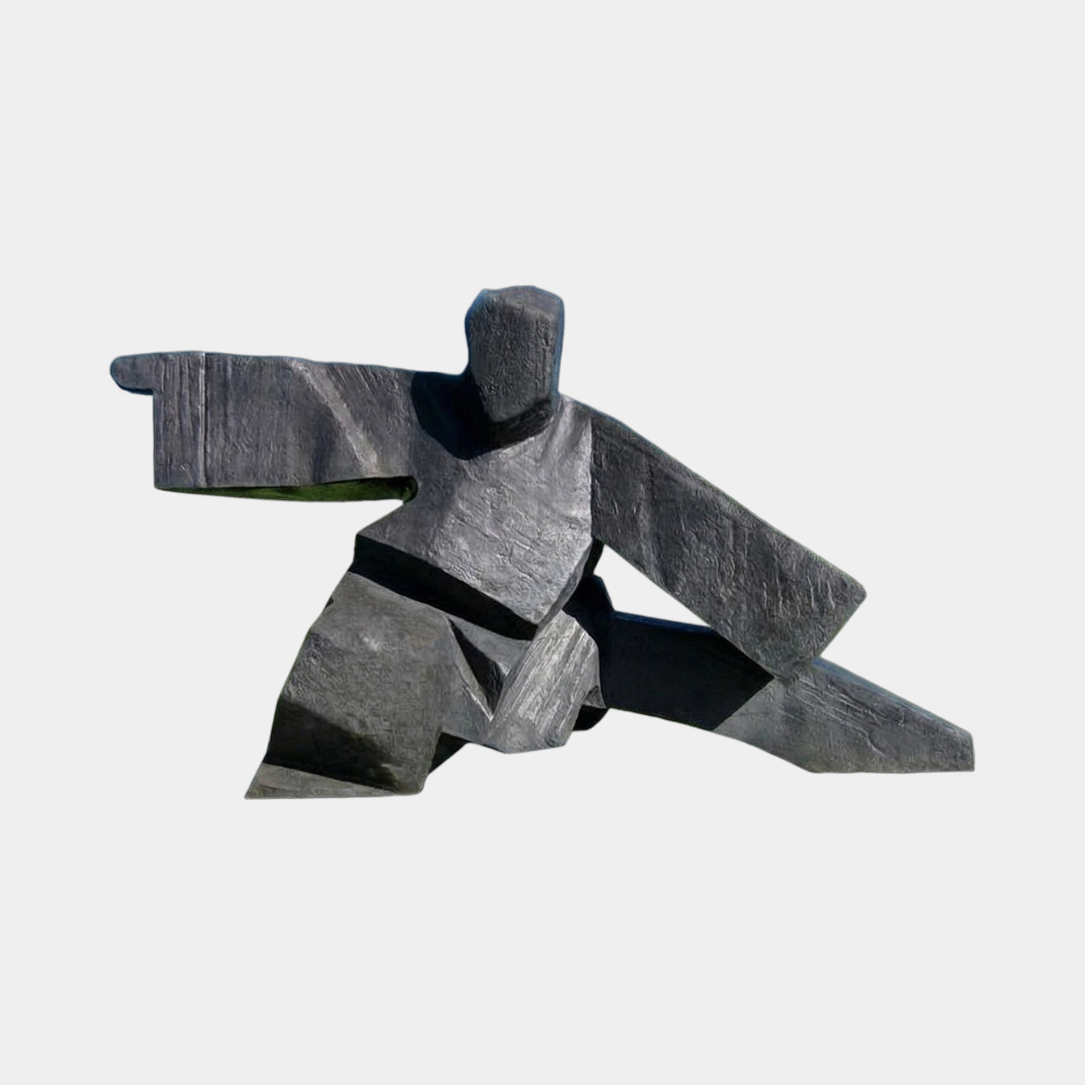 Monumental Abstract Martial Arts Figure Bronze Sculpture by Giant Sculptures, 280cm, in charcoal patina with swept arms in a forward martial stance.