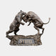 Giant Sculptures' Monumental Bull and Bear Bronze Sculpture in dark antique patina, showing the rearing bear and lunging bull clashing above a Stifel-engraved plinth.