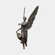 Monumental Classical Angel with Flower Basket Bronze Sculpture by Giant Sculptures, 240cm winged female figure mid-stride with antique bronze patina on grey.