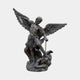Monumental Classical Archangel Michael Bronze Sculpture by Giant Sculptures, 300cm winged warrior in Roman armour chaining a defeated demon, dark patina.