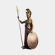 Monumental Classical Armoured Goddess Bronze Statue by Giant Sculptures, 250cm warrior in crested helmet holding spear and round shield, on plain grey background.