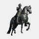 Monumental Classical Armoured Rider and Rearing Horse Bronze Sculpture by Giant Sculptures, 360cm, dark patina, horse in pesade, rider holding baton.