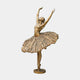 Monumental Classical Ballerina Dancer Bronze Sculpture by Giant Sculptures in golden-bronze patina, posed en pointe with arms raised skyward, on a round base.