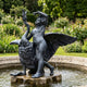 Giant Sculptures Monumental Classical Cherub on Swan Bronze Fountain 220cm with antique patina, cherub arm raised astride a winged swan in a garden pool.
