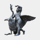 Giant Sculptures Monumental Classical Cherub on Swan Bronze Fountain 220cm, nude cherub astride a winged swan with arm raised, antique patina, plain background.