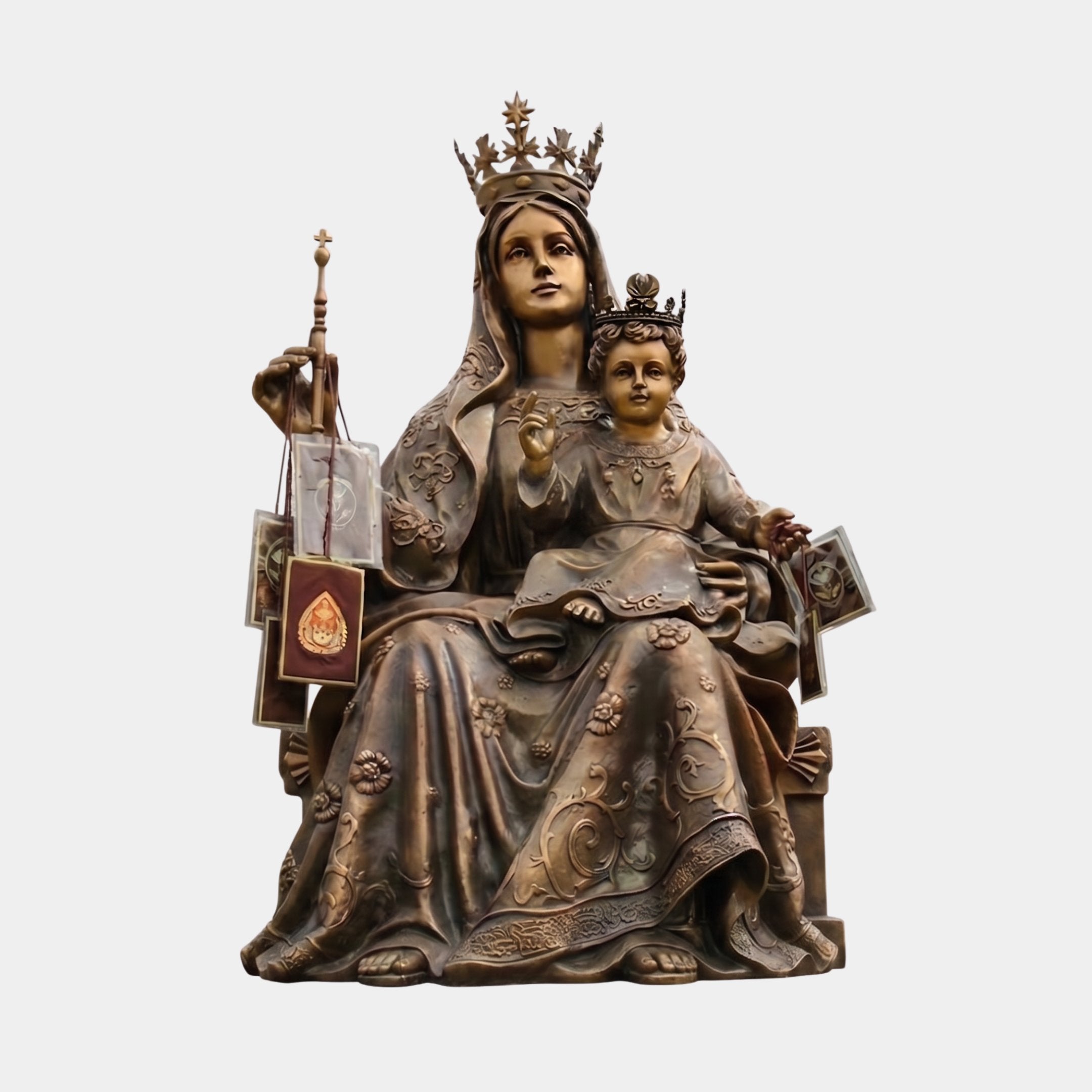 Monumental Classical Crowned Madonna and Child Bronze Statue - 220cm