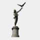 Giant Sculptures Monumental Classical Falconer and Bird of Prey Bronze Sculpture, 450cm, dark patina figure with raised arm releasing a falcon, on stone pedestal.