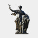 Giant Sculptures' Monumental Classical Female Figure and Lion Bronze Sculpture 320cm, laurel-crowned woman raising an olive branch beside a lion, dark patina.