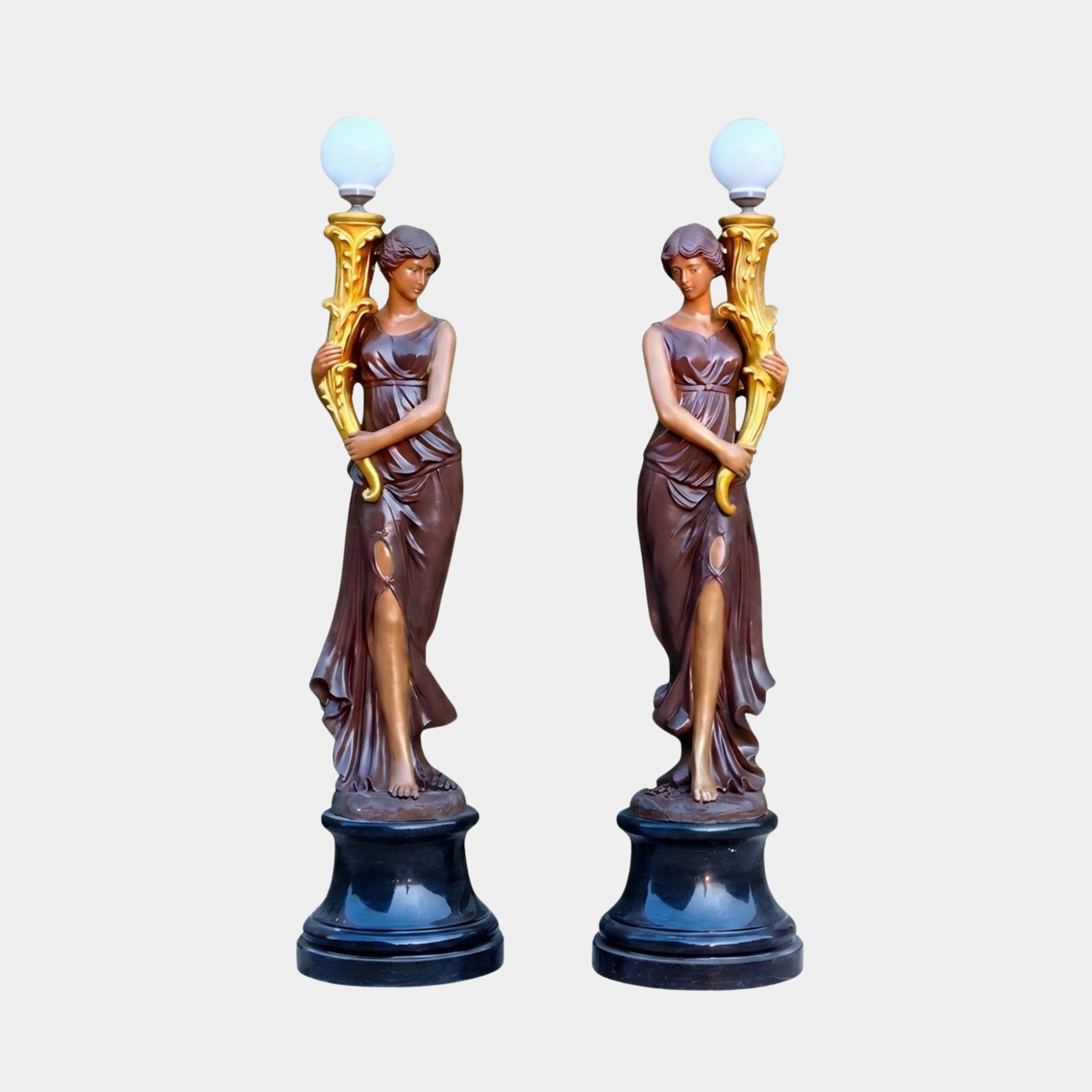 Monumental Classical Goddess Lamp Bearer Bronze Sculpture - 230cm
