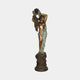 Monumental Classical Goddess with Draped Cloth Bronze Fountain by Giant Sculptures, 220cm semi-nude figure raising drapery overhead on a rocky base, plain background.