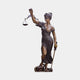 Monumental Classical Lady Justice Bronze Sculpture by Giant Sculptures, 220cm blindfolded Justitia with raised scales, lowered sword, and serpent at her feet.