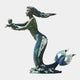 Giant Sculptures' Monumental Classical Mermaid and Child Bronze Sculpture 400cm in verdigris patina, side view with mermaid presenting an infant, shown on white.
