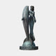 Monumental Classical Mermaid and Dolphin Bronze Sculpture by Giant Sculptures, 350cm, with verdigris patina, mermaid beside a rearing dolphin on a sphere base.