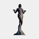 Monumental Classical Mermaid Bronze Sculpture by Giant Sculptures, 400cm, with verdigris patina, tapered scaled tail, and a staff balanced across her shoulders.