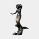 Monumental Classical Mermaid Bronze Statue by Giant Sculptures, 350cm, with raised arm, pearl necklace, and golden-verdigris scaled tail curling onto a wave base.