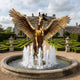 Monumental Classical Pegasus Fountain by Giant Sculptures in polished golden bronze, wings fully spread, rearing above a circular basin with active water jets.