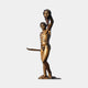 Monumental Classical Perseus and Medusa Bronze Sculpture by Giant Sculptures, 300cm, holding Medusa's head aloft with curved sword at hip, warm brown patina.