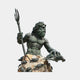 Monumental Classical Poseidon Bronze Sculpture by Giant Sculptures, shown from the waist up with raised trident, sea turtle in hand, and verdigris patina on a rocky base.