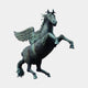 Monumental Classical Rearing Pegasus Bronze Sculpture by Giant Sculptures, winged horse reared on hind legs with verdigris patina, shown on a plain background.