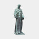 Monumental Classical Robed Saint Bronze Statue by Giant Sculptures, 300cm Franciscan figure with verdigris patina, right hand raised in blessing, on stone plinth.