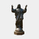 Giant Sculptures' Monumental Classical Sacred Heart of Jesus Bronze Statue 400cm, arms raised in blessing, dark patina, on a globe with cross, plain background.