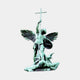 Giant Sculptures' 300cm Monumental Classical Saint Michael Archangel Bronze Sculpture with verdigris patina, raised cross-staff, shield, and defeated figure underfoot.