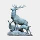 Monumental Classical Stag Doe and Fawn Bronze Sculpture 250cm by Giant Sculptures, verdigris patina deer family on rocky base, plain background.