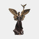 Monumental Classical Standing Angel Bronze Sculpture by Giant Sculptures, winged figure in flowing robes releasing a dove from a raised hand, on plain background.