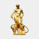 Monumental Classical Standing Male Figure and Leopard Bronze Sculpture by Giant Sculptures in gold-polished finish, wreathed nude figure with thyrsus beside a crouching leopard, on plain grey background.