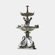 Monumental Classical Swan and Cherub Bronze Fountain by Giant Sculptures, three-tier verdigris design with swans at the base, cherubs mid-tier, and spire finial.