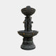 Giant Sculptures Monumental Classical Three Caryatid Figure Bronze Fountain in antiqued black with gold lion-head accents, tiered basins and floral finial, on a plain background.