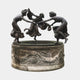 Monumental Classical Three Dancing Figures Bronze Fountain by Giant Sculptures, three semi-draped women circling hands mid-dance on a carved stone basin.