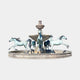 Monumental Classical Three Horses Bronze Fountain by Giant Sculptures, 550cm, with verdigris horses mid-stride around a tiered stone basin on a plain background.