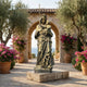 Giant Sculptures Monumental Classical Virgin Mary and Infant Jesus Bronze Statue 400cm with crown, sceptre, and dragon, displayed on a stone plinth in a seaside courtyard.