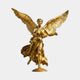 Monumental Classical Winged Angel Bronze Sculpture in gilded gold by Giant Sculptures, wings fully spread, arm extended, on a small round base.