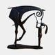 Monumental Contemporary Abstract Horse and Girl Bronze Sculpture by Giant Sculptures, dark patina horse with spiral mane bowing to a small girl, on oval base.