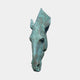 Monumental Contemporary Abstract Horse Head Bronze Sculpture by Giant Sculptures, shown from a front angle with weathered verdigris patina against a plain background.